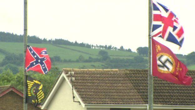 Confederate Flag and Nazi Flag in Carrickfergus 2015